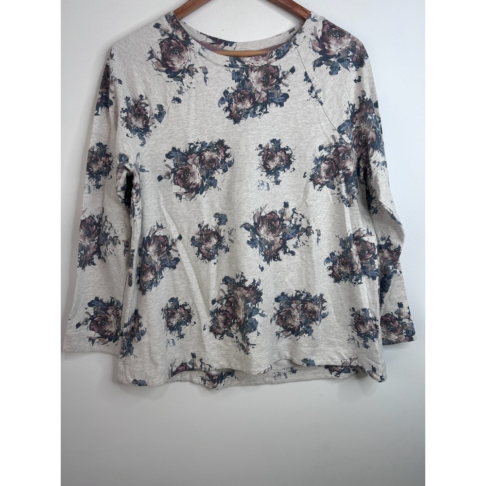 J Jill‎ Womens Floral Sweatshirt Sz M Oatmeal Cotton Cottagecore Comfy Soft Cozy